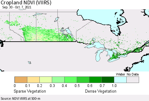 Canada Cropland NDVI (VIIRS) Thematic Map For 9/30/2021 - 10/7/2021