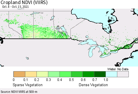 Canada Cropland NDVI (VIIRS) Thematic Map For 10/8/2021 - 10/15/2021
