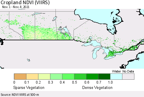 Canada Cropland NDVI (VIIRS) Thematic Map For 11/1/2021 - 11/8/2021