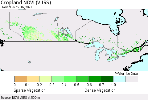 Canada Cropland NDVI (VIIRS) Thematic Map For 11/9/2021 - 11/16/2021