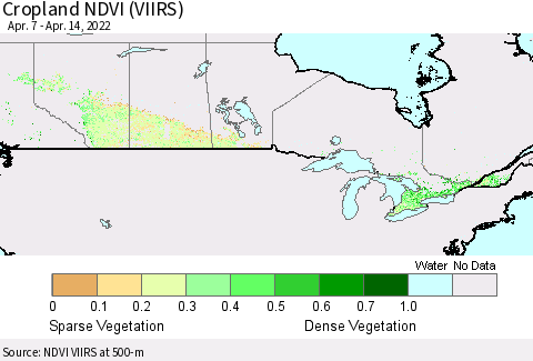 Canada Cropland NDVI (VIIRS) Thematic Map For 4/7/2022 - 4/14/2022