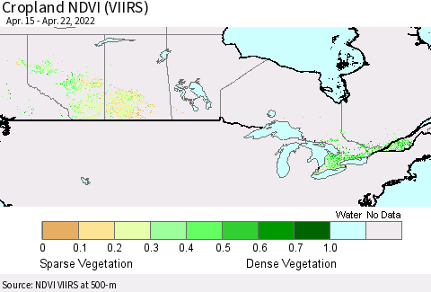 Canada Cropland NDVI (VIIRS) Thematic Map For 4/15/2022 - 4/22/2022