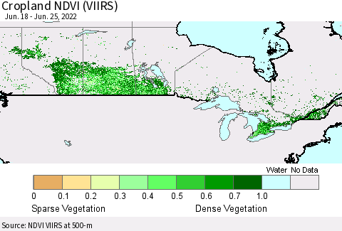 Canada Cropland NDVI (VIIRS) Thematic Map For 6/18/2022 - 6/25/2022