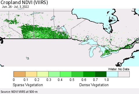 Canada Cropland NDVI (VIIRS) Thematic Map For 6/26/2022 - 7/3/2022