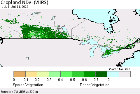 Canada Cropland NDVI (VIIRS) Thematic Map For 7/4/2022 - 7/11/2022