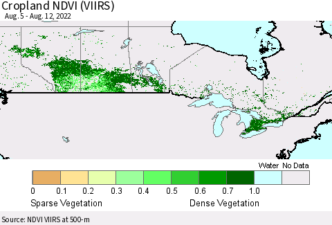 Canada Cropland NDVI (VIIRS) Thematic Map For 8/5/2022 - 8/12/2022