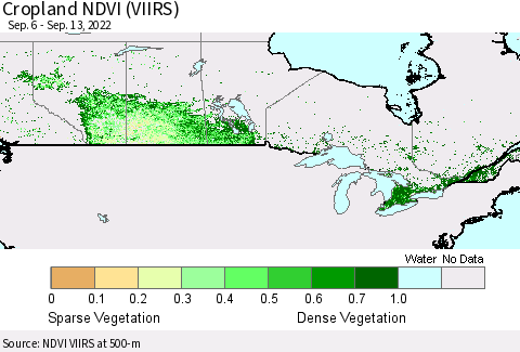 Canada Cropland NDVI (VIIRS) Thematic Map For 9/6/2022 - 9/13/2022