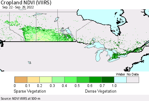 Canada Cropland NDVI (VIIRS) Thematic Map For 9/22/2022 - 9/29/2022