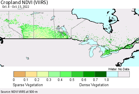 Canada Cropland NDVI (VIIRS) Thematic Map For 10/8/2022 - 10/15/2022