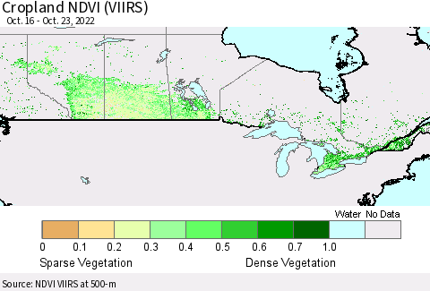 Canada Cropland NDVI (VIIRS) Thematic Map For 10/16/2022 - 10/23/2022