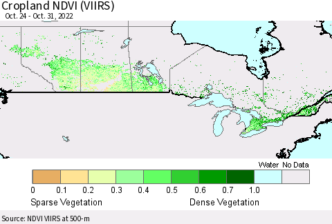 Canada Cropland NDVI (VIIRS) Thematic Map For 10/24/2022 - 10/31/2022