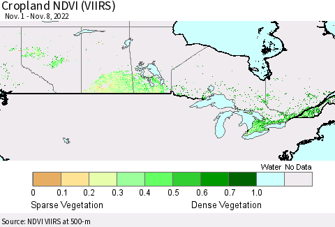 Canada Cropland NDVI (VIIRS) Thematic Map For 11/1/2022 - 11/8/2022