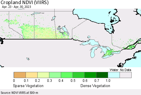 Canada Cropland NDVI (VIIRS) Thematic Map For 4/23/2023 - 4/30/2023