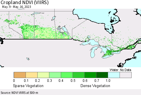 Canada Cropland NDVI (VIIRS) Thematic Map For 5/9/2023 - 5/16/2023