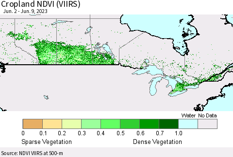 Canada Cropland NDVI (VIIRS) Thematic Map For 6/2/2023 - 6/9/2023