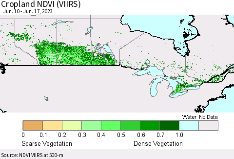 Canada Cropland NDVI (VIIRS) Thematic Map For 6/10/2023 - 6/17/2023