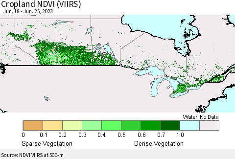 Canada Cropland NDVI (VIIRS) Thematic Map For 6/18/2023 - 6/25/2023
