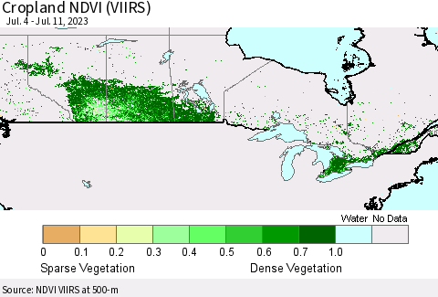 Canada Cropland NDVI (VIIRS) Thematic Map For 7/4/2023 - 7/11/2023