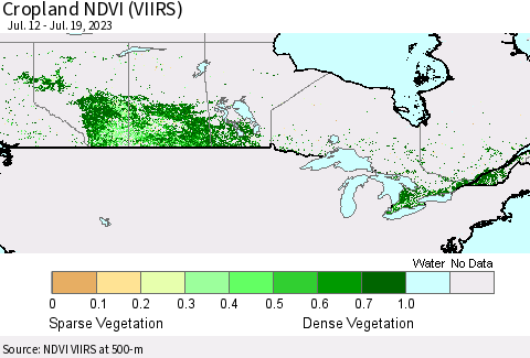 Canada Cropland NDVI (VIIRS) Thematic Map For 7/12/2023 - 7/19/2023