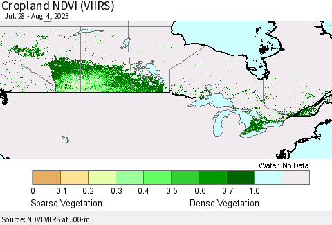 Canada Cropland NDVI (VIIRS) Thematic Map For 7/28/2023 - 8/4/2023