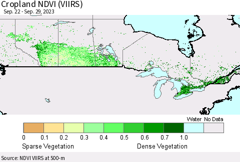 Canada Cropland NDVI (VIIRS) Thematic Map For 9/22/2023 - 9/29/2023