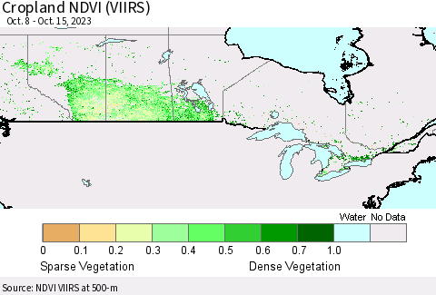 Canada Cropland NDVI (VIIRS) Thematic Map For 10/8/2023 - 10/15/2023