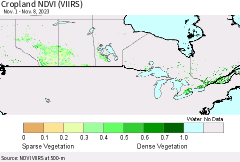 Canada Cropland NDVI (VIIRS) Thematic Map For 11/1/2023 - 11/8/2023