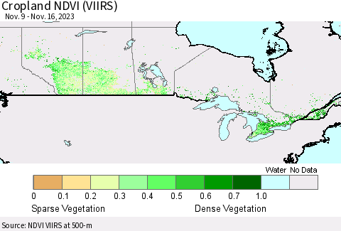 Canada Cropland NDVI (VIIRS) Thematic Map For 11/9/2023 - 11/16/2023