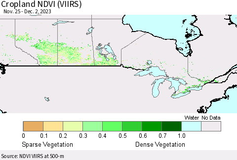 Canada Cropland NDVI (VIIRS) Thematic Map For 11/25/2023 - 12/2/2023