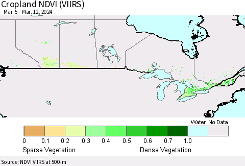 Canada Cropland NDVI (VIIRS) Thematic Map For 3/5/2024 - 3/12/2024