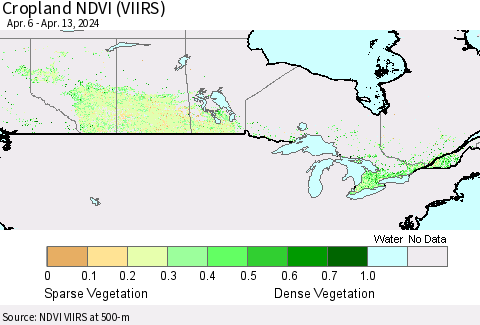 Canada Cropland NDVI (VIIRS) Thematic Map For 4/6/2024 - 4/13/2024