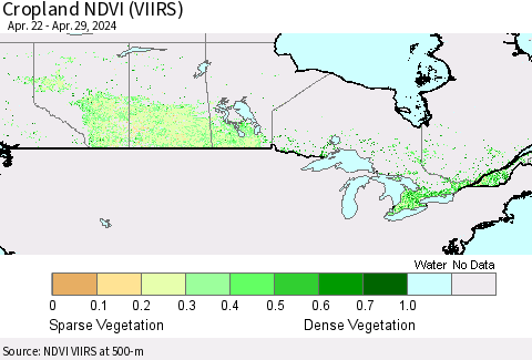 Canada Cropland NDVI (VIIRS) Thematic Map For 4/22/2024 - 4/29/2024