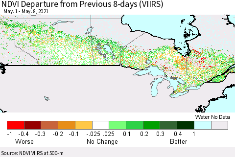 Canada NDVI Departure from Previous 8-days (VIIRS) Thematic Map For 5/1/2021 - 5/8/2021