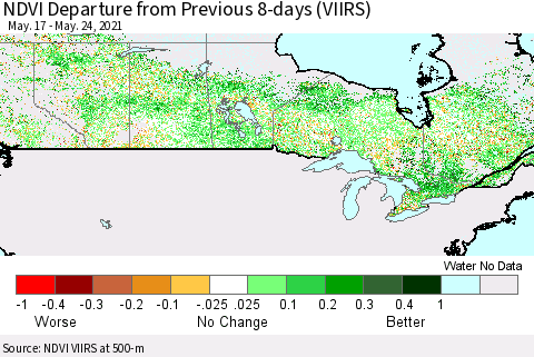 Canada NDVI Departure from Previous 8-days (VIIRS) Thematic Map For 5/17/2021 - 5/24/2021