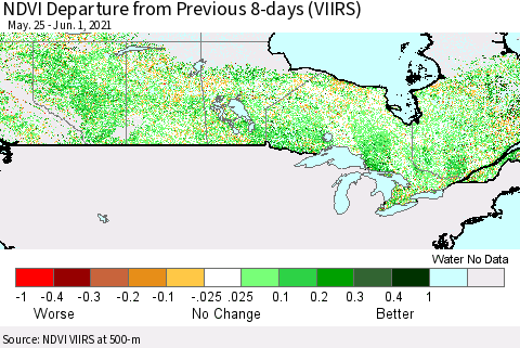 Canada NDVI Departure from Previous 8-days (VIIRS) Thematic Map For 5/25/2021 - 6/1/2021