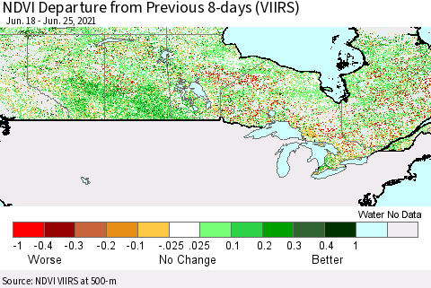 Canada NDVI Departure from Previous 8-days (VIIRS) Thematic Map For 6/18/2021 - 6/25/2021