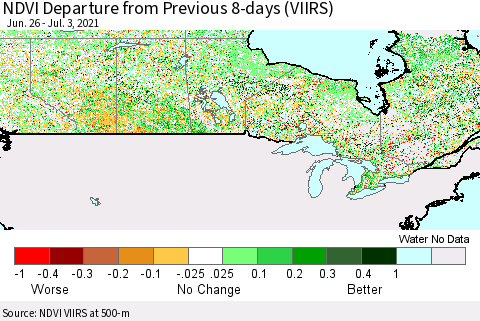 Canada NDVI Departure from Previous 8-days (VIIRS) Thematic Map For 6/26/2021 - 7/3/2021