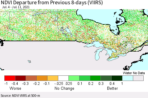 Canada NDVI Departure from Previous 8-days (VIIRS) Thematic Map For 7/4/2021 - 7/11/2021