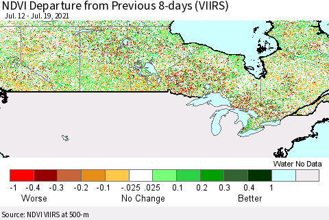 Canada NDVI Departure from Previous 8-days (VIIRS) Thematic Map For 7/12/2021 - 7/19/2021