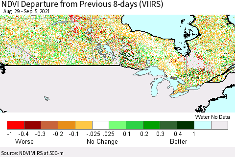 Canada NDVI Departure from Previous 8-days (VIIRS) Thematic Map For 8/29/2021 - 9/5/2021