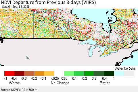 Canada NDVI Departure from Previous 8-days (VIIRS) Thematic Map For 9/6/2021 - 9/13/2021