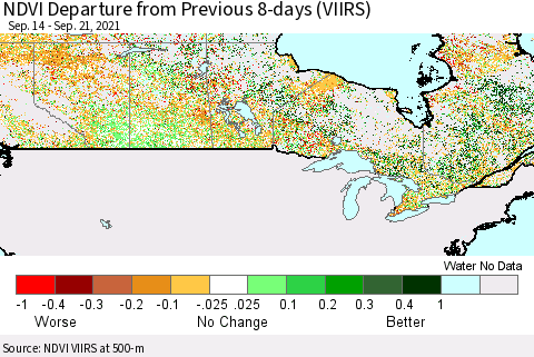 Canada NDVI Departure from Previous 8-days (VIIRS) Thematic Map For 9/14/2021 - 9/21/2021
