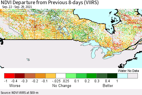 Canada NDVI Departure from Previous 8-days (VIIRS) Thematic Map For 9/22/2021 - 9/29/2021