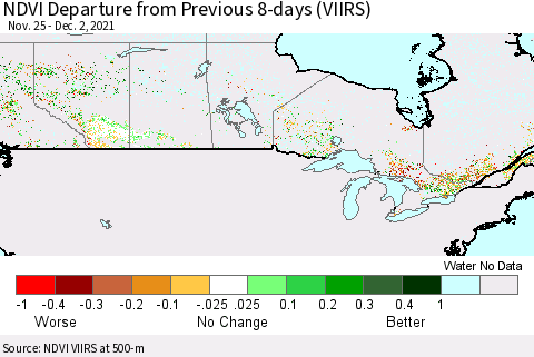 Canada NDVI Departure from Previous 8-days (VIIRS) Thematic Map For 11/25/2021 - 12/2/2021