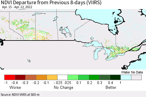 Canada NDVI Departure from Previous 8-days (VIIRS) Thematic Map For 4/15/2022 - 4/22/2022