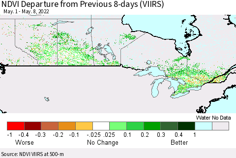 Canada NDVI Departure from Previous 8-days (VIIRS) Thematic Map For 5/1/2022 - 5/8/2022