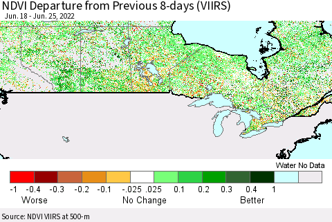 Canada NDVI Departure from Previous 8-days (VIIRS) Thematic Map For 6/18/2022 - 6/25/2022