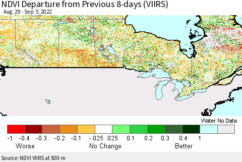 Canada NDVI Departure from Previous 8-days (VIIRS) Thematic Map For 8/29/2022 - 9/5/2022