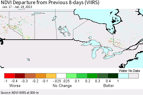 Canada NDVI Departure from Previous 8-days (VIIRS) Thematic Map For 1/17/2023 - 1/24/2023
