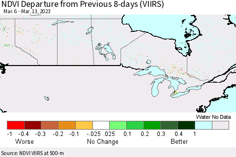 Canada NDVI Departure from Previous 8-days (VIIRS) Thematic Map For 3/6/2023 - 3/13/2023